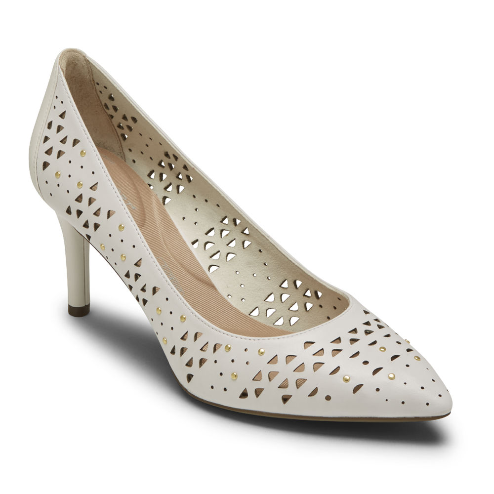 Rockport Singapore Womens Heels - Total Motion 75mm Perforated Studded White - KE2846901